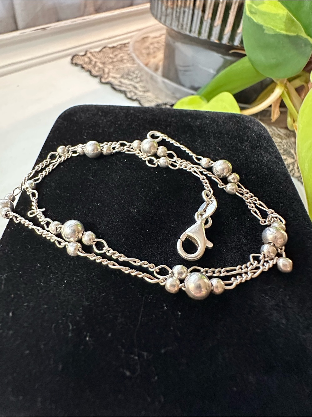 Sterling Silver Pearl Beaded and Chain Link Necklace